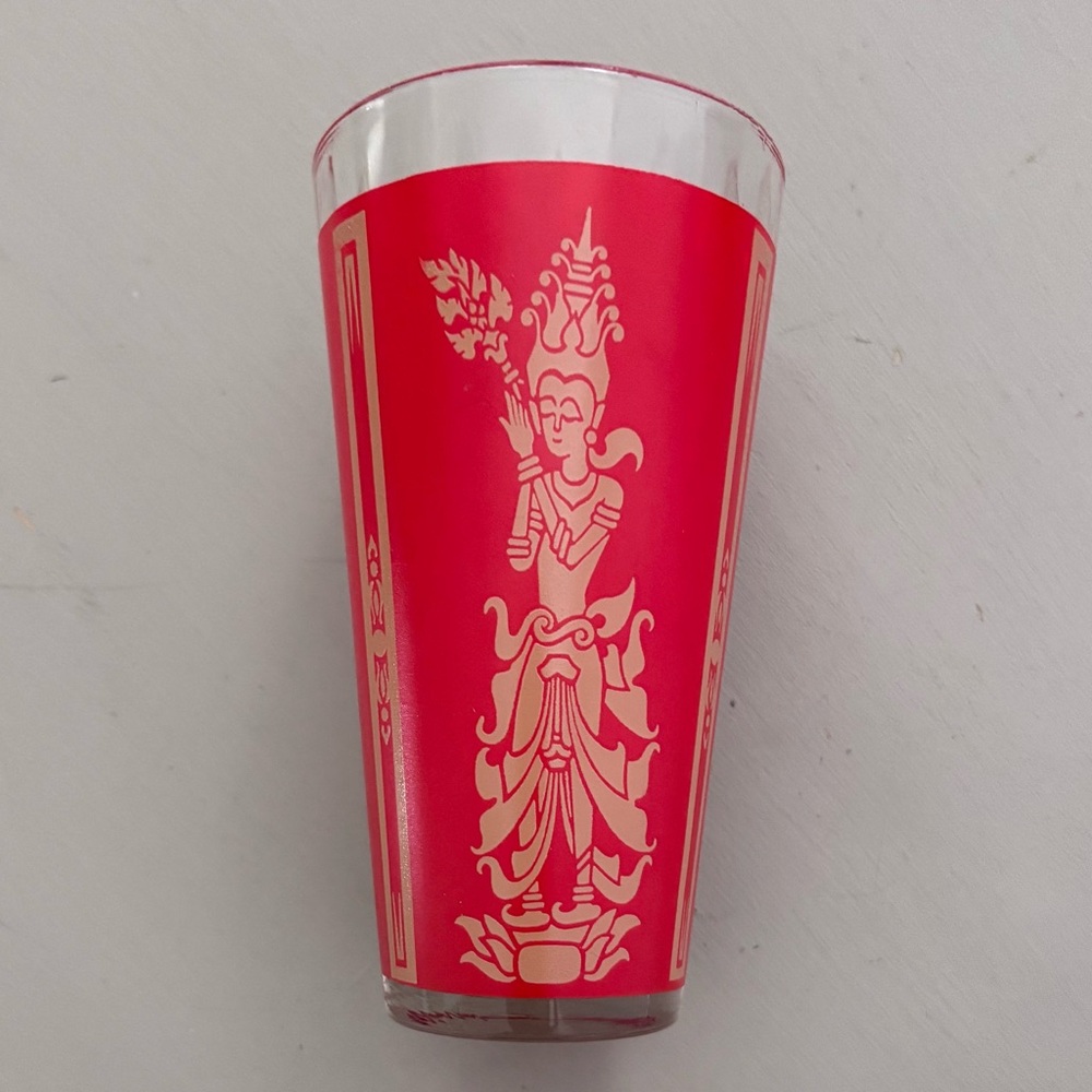 1960 Mid-Century Culver Thai Hindu Goddess High Ball Tumbler Glass
